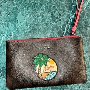 Coach Dark Brown Wristlet with Tropical Aloha Design